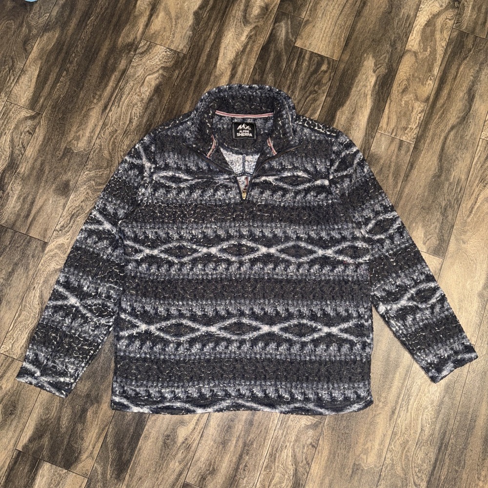 Alpine Sherpa Teddy Fleece Pullover 1/4 Zip Adult XL Aztec Print Outdoor Winter